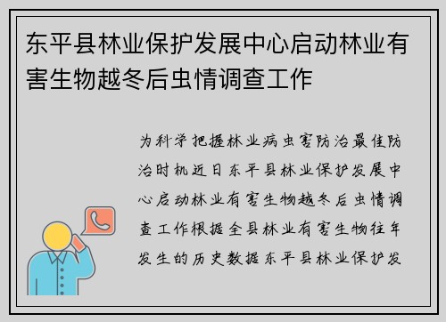 东平县林业保护发展中心启动林业有害生物越冬后虫情调查工作