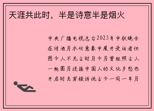 天涯共此时，半是诗意半是烟火