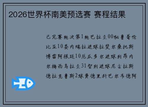 2026世界杯南美预选赛 赛程结果