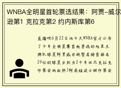 WNBA全明星首轮票选结果：阿贾-威尔逊第1 克拉克第2 约内斯库第6