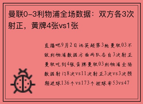 曼联0-3利物浦全场数据：双方各3次射正，黄牌4张vs1张